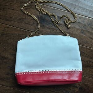 Salvatore Ferragamo Chain Shoulder Bag ~ White Red Color Block Perforated